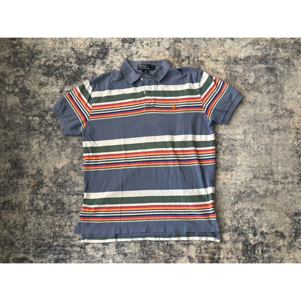 Vintage Polo Ralph Lauren Shirt Mens L Blue Orange Green White Short Sleeve Y2K‎